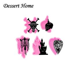 DY0610 Glossy Resin Halloween Skull/Coffin/Tombstone/Witch/Castle Molds voor Keychain Diy Epoxy, Fondant Chocolate Cake Molds