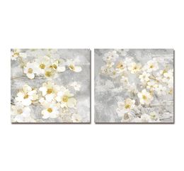 DYC 10059 2pcs Fleurs blanches Imprimé art prêt à accrocher des peintures9969253