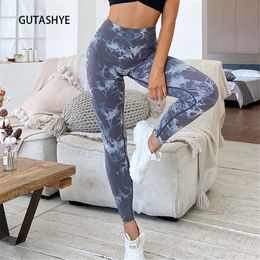 Dye Gutashye Tie Sport Leggings Women Gym Yoga Pantalons sans couture Vêtements de vêtements de sport extensible Hip Fiess Legging ACTIVEWAR F2405 F2405