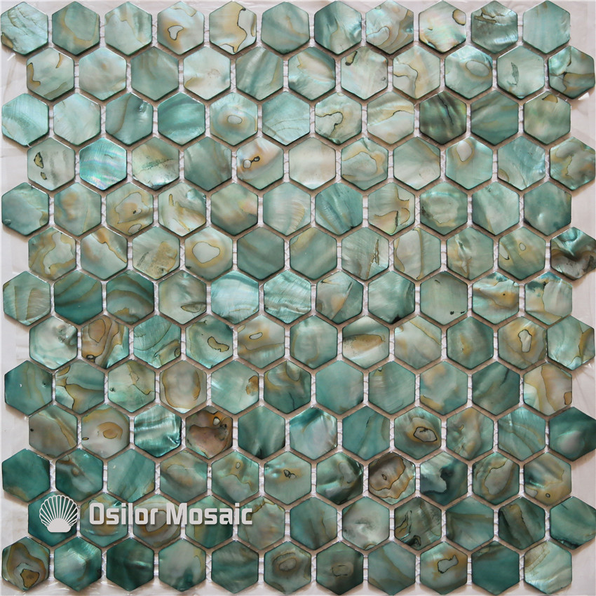 dyed green color 100% natural Chinese freshwater shell mother of pearl mosaic tile for kithen&washroom decoration wall tile hexagon style