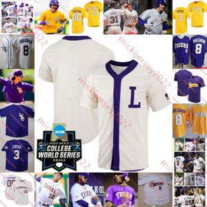 Dylan Crews 2023 CWS LSU Tigers Honkbalshirt Tre' Morgan Jordon Thompson Tommy White Paul Skenes Ty Floyd Thatcher Hurd Garrett Edwards Custom Stitched LSU Jerseys