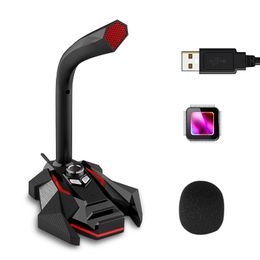 Microphone à condensateur de jeu filaire dynamique, USB, Studio de jeu, 360 PC, pour ordinateur de bureau, professionnel, double micro LED