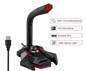 Dynamische Bedrade Microfoon USB Studio Gaming 360 Omnidirectionnel PC Microfoon voor Computer Desktop Professionele Dual Mic LED1512012