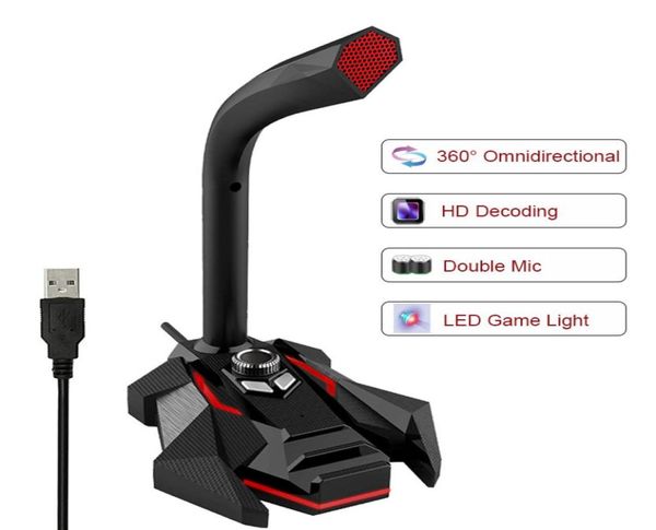 Microphone filaire dynamique USB Studio Gaming 360 Microphone omnidirectionnel pour ordinateur de bureau professionnel double micro LED1206926