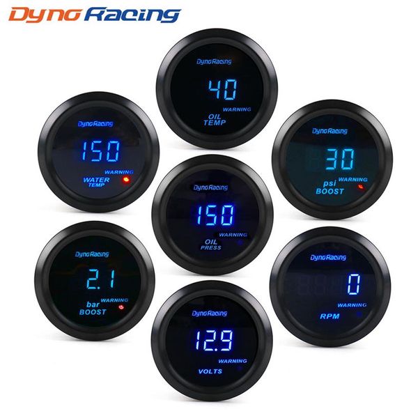 Dynoracing 2 52mm Car Digital Turbo Boost Gauge PSI BAR Temperatura del agua Temperatura del aceite Medidor de presión de aceite Voltímetro Tacómetro Rpm gaug276M