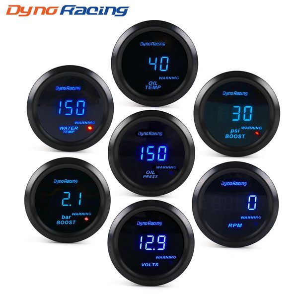 Dynoracing 2 52mm Car Digital Turbo Boost Gauge PSI BAR Temperatura del agua Temperatura del aceite Medidor de presión de aceite Voltímetro Tacómetro Rpm gaug239x