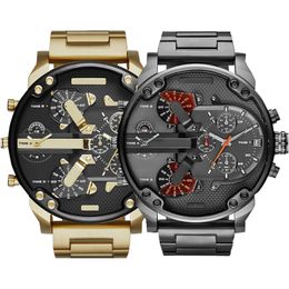 Vente chaude sport militaire hommes montres 50mm grand cadran doré en acier inoxydable mode montre hommes luxe montre-bracelet reloj de lujo