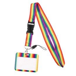 DZ2075 arc-en-ciel Gay LGBT Pride cou sangle porte-clés porte-badge carte d'identité passe accrocher corde lariat longe pour porte-clés accessoires G10283p