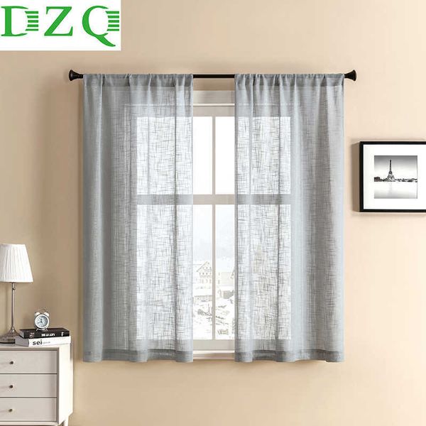 DZQ lin texturé court rideau transparent pour salon chambre cuisine fenêtre traitement petits panneaux de rideaux décor à la maison rideaux 210712