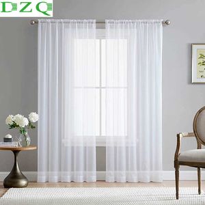 DZQ Solide Couleur Blanc Sheer Rideau pour Salon Chambre Cuisine Porte Fenêtre Traitement Moderne Ménage Voile Tulle Rideau 210712