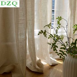 Dzq effen linnen tule gordijn voor slaapkamer tule gordijn voor woonkamer keuken japan decoratie pure voile blind laken 210712