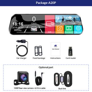 E-ACE 10 inch auto DVR Mirror Video Recorder 1080p Touchscreen Dashcam voor auto AHD Lens Streaming Drivorder Dash Camera