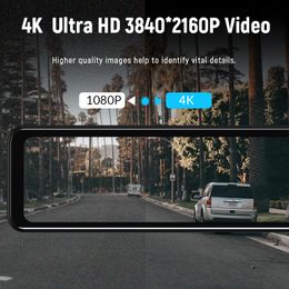 E-ACE 12 pouces 4K Car DVR Miroir WiFi GPS Stream Stream Stream View Dash Cam Miroir Dual Car Camera Drive Recorder Black Box