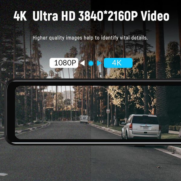 E-ACE 12 pulgadas 4K CAR DVR Mirror Wifi GPS IPS Stream Vista trasera Mirror de cámara Dash Camina de cámara Dual Caja de transmisión Black