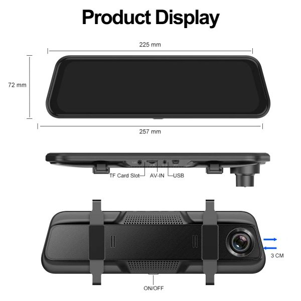 E-ACE 4K Car DVR 9.66 Enregistreur vidéo Caméra de vue arrière dans le miroir des enregistreurs de voitures avec des caméras arrière GPS Capteurs de stationnement GPS Moniteur