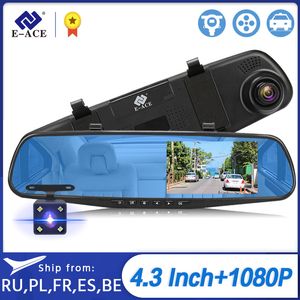 E-ACE Auto DVR 4.3 Inch Achteruitkijkspiegel FHD 1080P Video Recorder Dashcam Ondersteuning Achteraanzicht Dash Camera Registrator DVRS