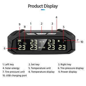 E-ACE K10 Solar TPMS Car Tire Pressure Alarm Monitor System Tyre Temp Digital Display Auto Security Alarm Systems with 6 sensors