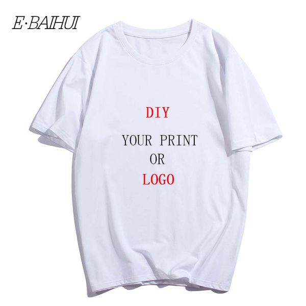E-BAIHUI LOGO personnalisé T-shirts 100 coton OEM Design hommes couleur pure col rond manches courtes été Logo gratuit bricolage imprimé T-0092