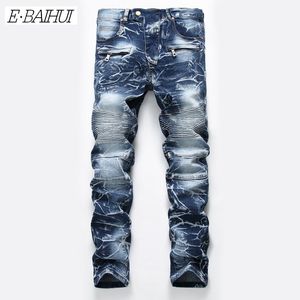 E-BAIHUI Hommes Pantalon Distressed Fold Skinny Jeans Fashion Designer Hommes Jeans Slim Moto Moto Biker Causal Hommes Denim Pantalon Hip Hop 6501