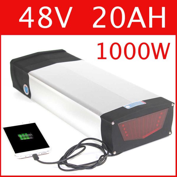 Batterie au lithium de vélo électrique E BIKE 48V 20AH pour motos 1000W 1500W avec lampe à LED