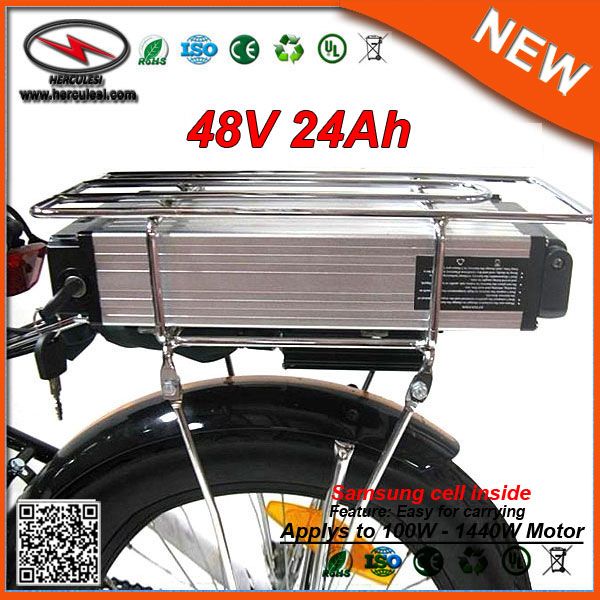 E batería de bicicleta Rack 48V 24AH Li-Ion batería de bicicleta eléctrica 48V Samsung batería para bicicleta gigante de 1000W