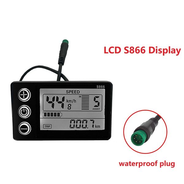 Compteur d'affichage LCD pour vélo électrique S866, panneau de commande Intelligent 24V 36V 48V 60V avec prise étanche, Conversion de pièces de vélo électrique