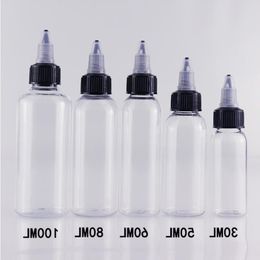 E-sigaret Plastic druppelflessen met draaidoppen 30 ml 50 ml 60 ml 100 ml 120 ml Penvorm Eenhoornfles Lege huisdierflessen voor e-vloeistof Amflu