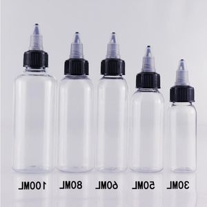 E-sigaret Plastic druppelflessen met draaidoppen 30 ml 50 ml 60 ml 100 ml 120 ml Penvorm Eenhoornfles Lege huisdierflessen voor e-vloeistof Ohdvv