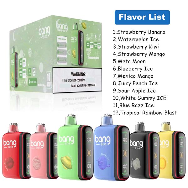 E Cigarette Écran d'affichage de puissance réglable Bang Box Pro Puff 15000 Vapes jetables Stylo Bobine de maille Puffbar 650mAh Batterie 28ml Barre de bouffée préremplie Cig électronique