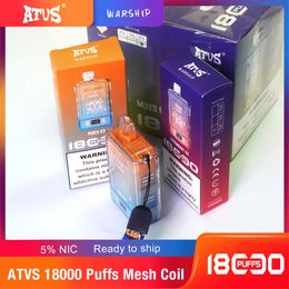 E-sigaret ATVS Bladerdeeg 12K 15K 18K Vapes Wegwerp Vape Pen Mesh Coil Luchtstroomsysteem Type-C Oplaadbare 750 Mah batterij 18000 Rookwolken Wegwerp