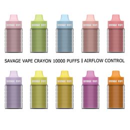 E Cigarette Savage Vape Crayon 10000 Puffs Poix de vape jetable Puff 10k 650mAh Batterie rechargeable Contrôle de flux d'air 25 ml Puffs de chariot préfabillé 2% 5% Vapers 9000 Puff
