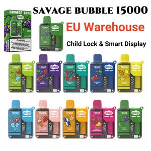 E-sigaret vape Savage Bubble 15000 vaper EU-magazijn 28 ml Voorgevulde sapsmaak Mesh Coil Kinderslot Ingebouwd slim display versus Randm Mrvi Razz Bar Bang 12k