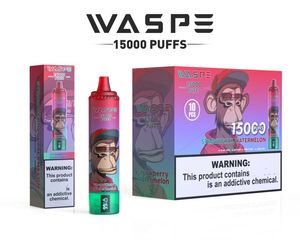 E Cigarette Waspe 15K Puff Vape Vaper Vaper 15000 Puffs Orange Soda Peach Blue Razz Lemon Double Apple Berries mixtes 0% 2% 3% 5% LCD Affichage