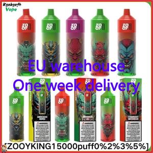 EU Warehouse verzending Zooy King 15000 Puff Bar Wegwerp Vape Vaporizer met 26 ml E vloeistof 650 mAh Batterij Oplaadbare voorgevulde karren 15K Puff Vaper Puff 15k vape