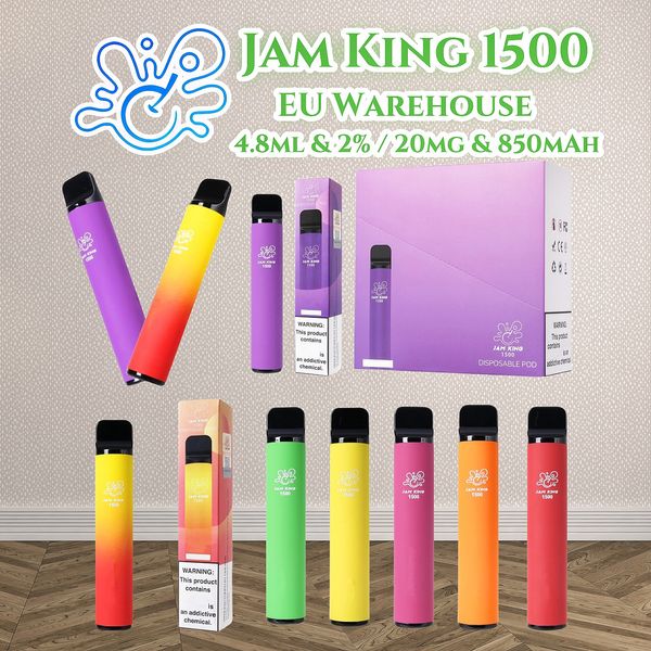 Cigarettes électroniques vape jetable Jam King 1500 bouffées vape jetable entrepôt de l'UE en stock saveur de cigarette jetable 4,8 ml 20 mg 850 mAh grossiste de batterie Chine usine