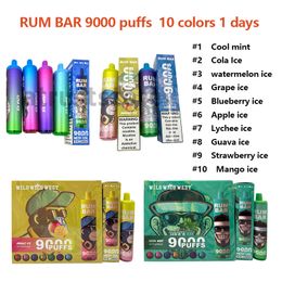 E-sigaretten Originele 100% Rum Bar 9000 trekjes 650 mah 18 ml Voorgevuld apparaat vapes wegwerpbladerdeeg Geautoriseerde 10 smaken