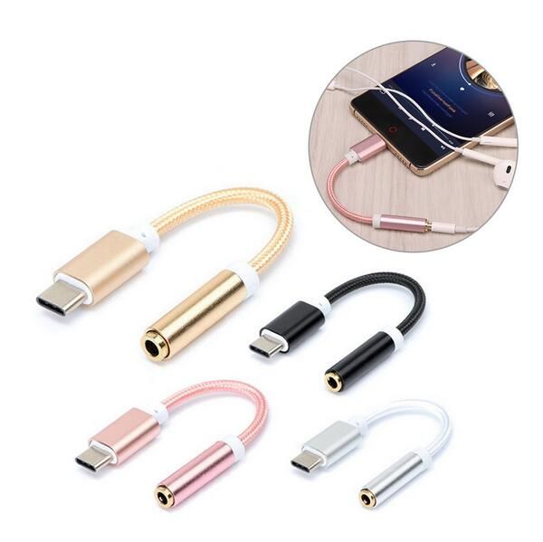 E-EDC USB tipo C a 3,5 adaptador de auriculares tipo C a 3,5mm convertidor de cable de audio AUX para auriculares para xiaomi 6 Letv Le 2