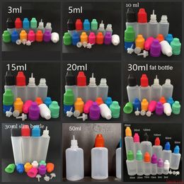 Bouteilles de liquide E 3ml 5ml 10ml 15ml 20ml 30ml, compte-gouttes vide, bouchons en plastique Ldpe à l'épreuve des enfants, pointes d'aiguille longues et fines pour huile et jus