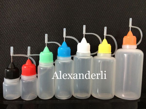 Botella vacía de 3ml, 5ml, 10ml, 15ml, 20ml, 30ml, 50ml, botella con aguja para líquido E, botellas cuentagotas de plástico para jugo de ojos con puntas de Metal