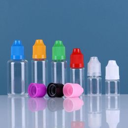 E liquide PET compte-gouttes avec bouchons colorés à l'épreuve des enfants longs conseils minces bouteilles d'aiguille en plastique transparent 5 ml 10 ml 15 ml 20 ml 30 ml 50 ml Xbjtt