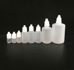 E Liquid Vape Juice Bouteille d'huile vide Bouteilles Plastique Plastique Plastique 3 ml 5 ml 10ml 15 ml 20ml 30ml 50 ml 100 ml Avec tampons Caps évidents Eyewa8124125