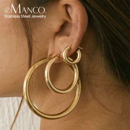 e-Manco Klassieke Roestvrijstalen Oorgesp voor Vrouwen Trendy Goud Kleur Kleine Grote Cirkel Hoepel Oorbellen Sieraden Accessoires 231225