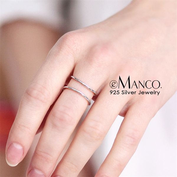 e-Manco doble capa 925 anillos abiertos de plata esterlina para las mujeres anillos de compromiso de boda ajustable joyería de moda caliente mejor regalo Y200323