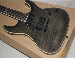 E S P Aangepaste winkel Horizon NT II STBC Zwart Gray Flame Maple Top Elektrische gitaar ABALONE WIT MOP BODY BADINGSTRING TOT BODY E1033500