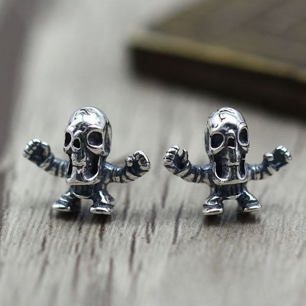 Pendientes de plata pura E08 S925, pendientes de estilo de baile callejero Punk con calavera personalizada, regalo de joyería para amantes