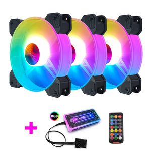 E09005 5V 12V 6-pin verstelbare RGB-case ventilator lichtcomputer PC koeling met afstandsbediening