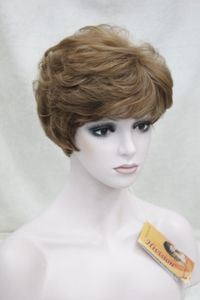 E101 Peluca sintética marrón para mujer, pelo corto y rizado, peluca completa Natural Cospaly M