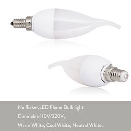 E12 E14 E27 B22 B15 Vis de pointe de flamme à l'ampoule B22 B15 Bodine 85-265V 3W lampe à lustre 2835 SMD Cool White White Économie d'énergie à la maison