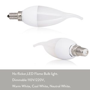 E12 E14 E27 B22 B15 Vis de pointe de flamme à l'ampoule B22 B15 Bodine 85-265V 3W lampe à lustre 2835 SMD Cool White White Économie d'énergie à la maison