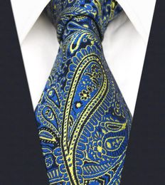 E13 bleu jaune Paisley soie hommes cravate mariage classique cravates pour homme classique nouveauté Extra longue taille 5160947